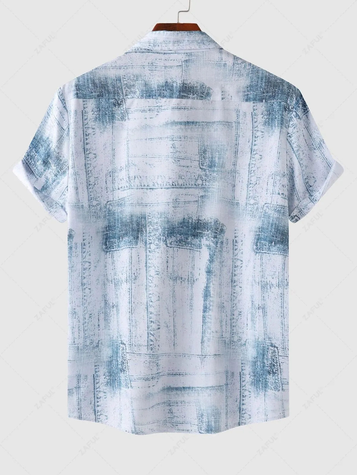 Chemise Décontractée Texturée Marbre Boutonnée Pour Homme - Bleu-gris Xxl