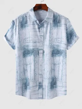 Chemise Décontractée Texturée Marbre Boutonnée Pour Homme - Bleu-gris Xxl