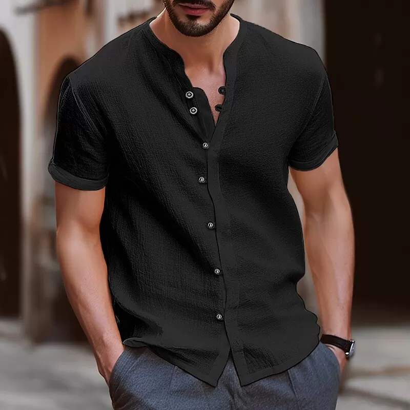 Chemise en lin de coton col rond pour homme