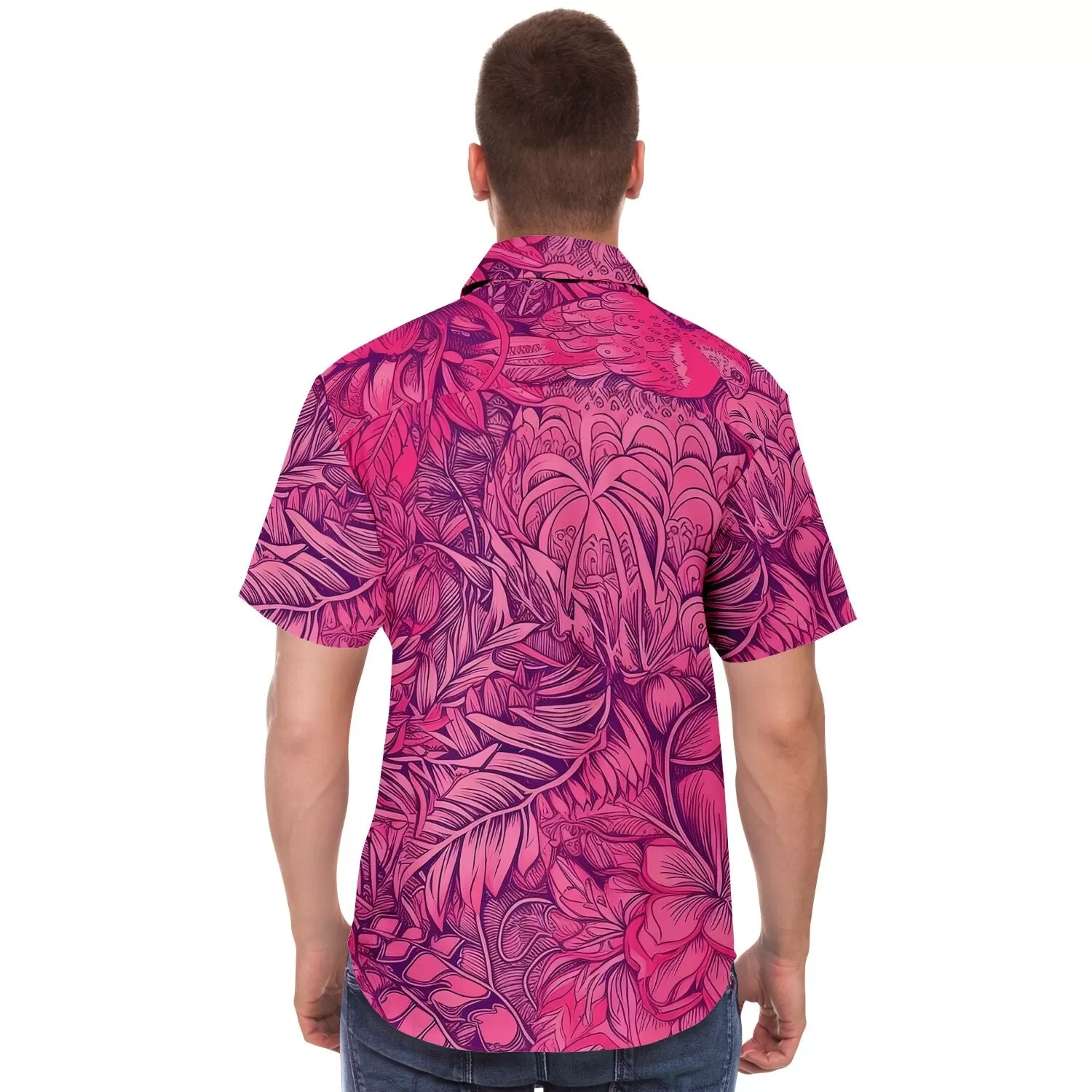 Chemise homme manches courtes - Fleurs roses