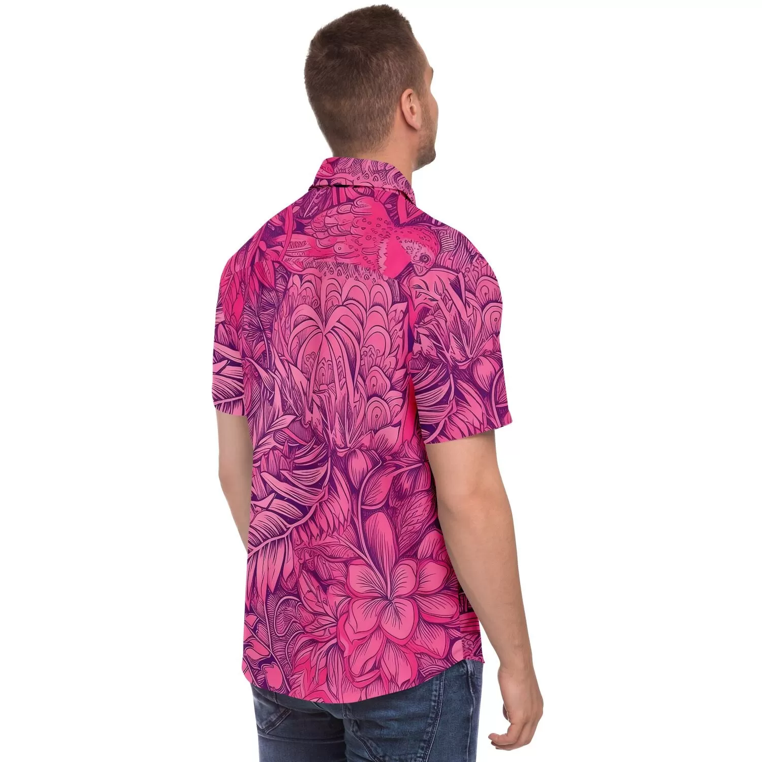 Chemise homme manches courtes - Fleurs roses