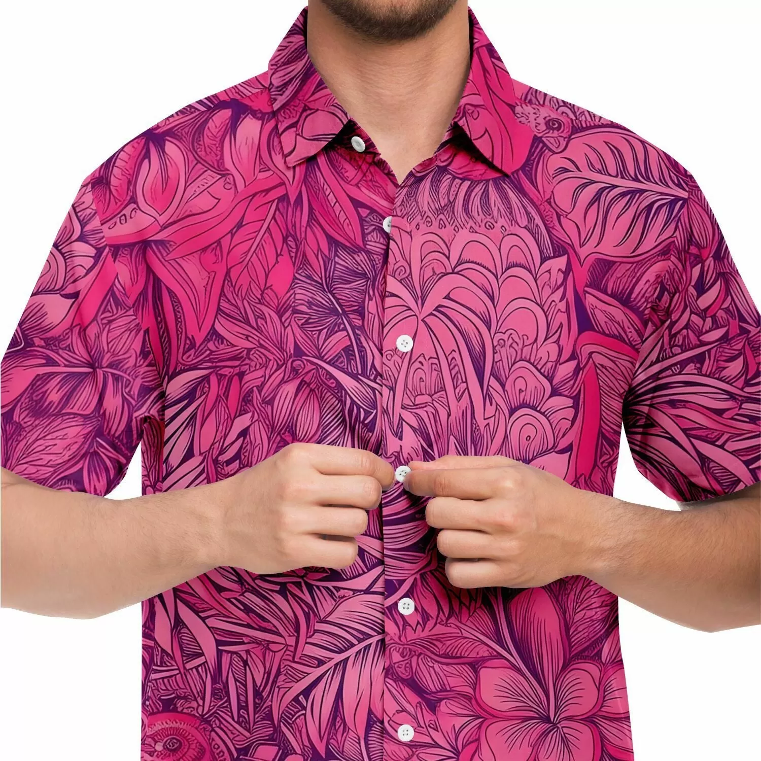 Chemise homme manches courtes - Fleurs roses