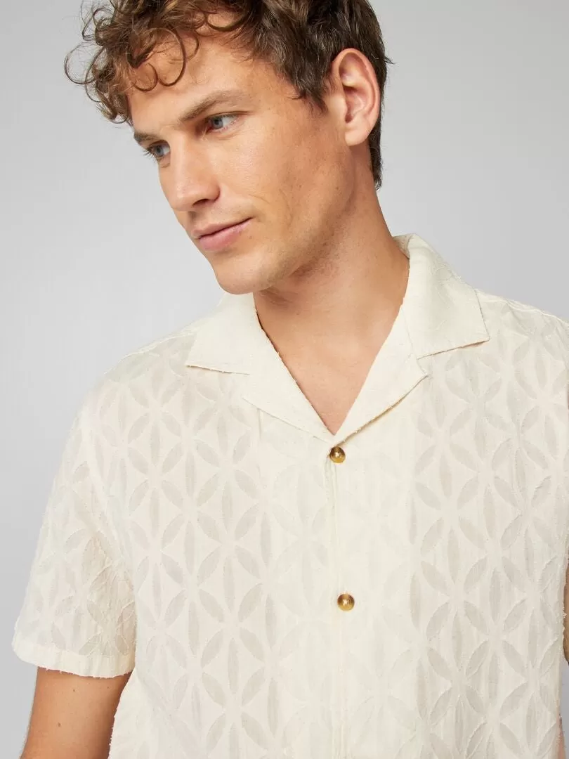 Chemise manches courtes à motif jacquard - Blanc