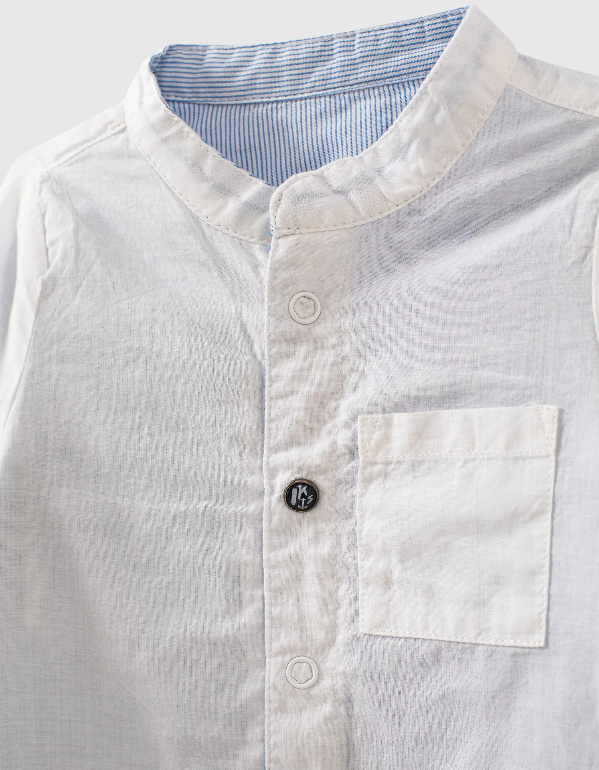 Chemise réversible blanc bleu rayé coton bio bébé garçon