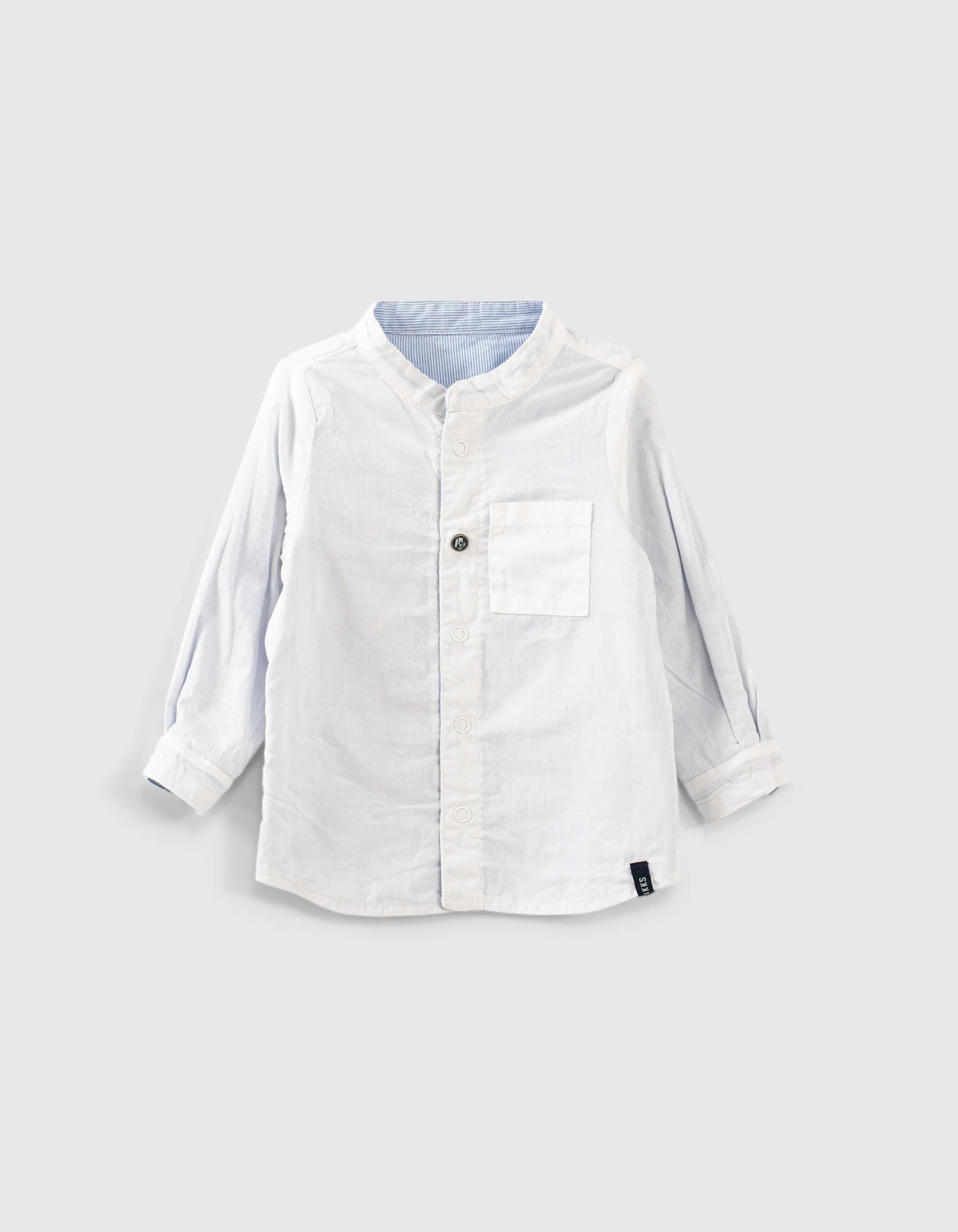 Chemise réversible blanc bleu rayé coton bio bébé garçon