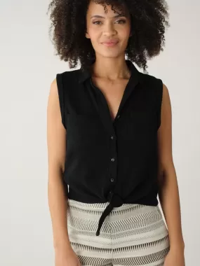 Chemise à manches courtes à revers pour femme 'Deeluxe' - Noir