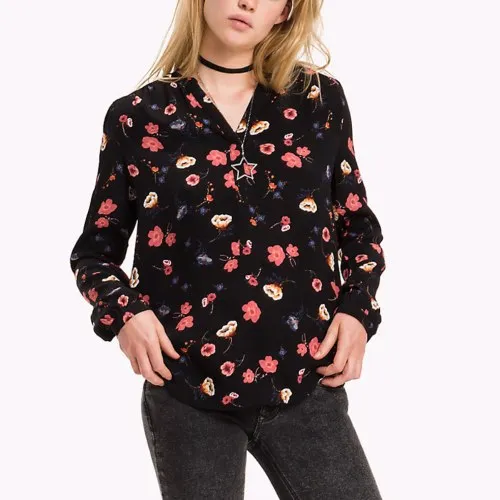 Chemisier Blouse Tommy Hilfiger femme noir motif floral