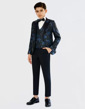 Costume Enfant de Cérémonie Bleu - Costume Garçon Mariage avec Motifs TAILLE 12/13 ans