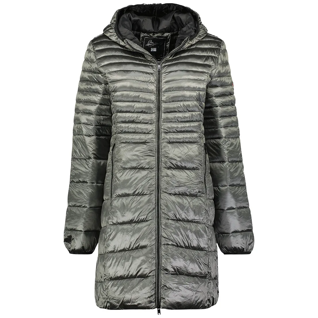 Geographical Norway Bodet Femme - Parka longue matelassée à capuche bi-color, poches zippées. Gris Fonce