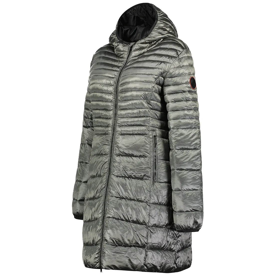 Geographical Norway Bodet Femme - Parka longue matelassée à capuche bi-color, poches zippées. Gris Fonce