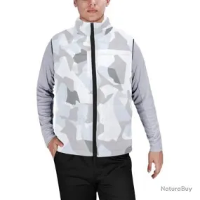 Gilet matelassé type doudoune sans manches avec col montant camouflage suédois M90 arctique neige