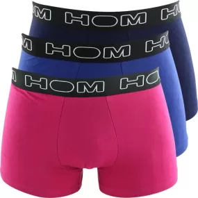 HOM 3 Boxers Homme Coton BOXERLINES Fuchsia Roi Bleu Foncé