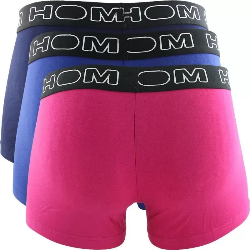 HOM 3 Boxers Homme Coton BOXERLINES Fuchsia Roi Bleu Foncé