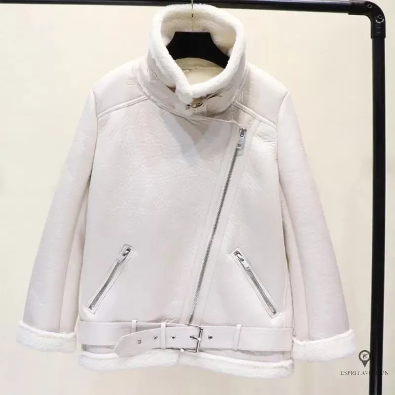 Manteau aviateur femme zippé blanc