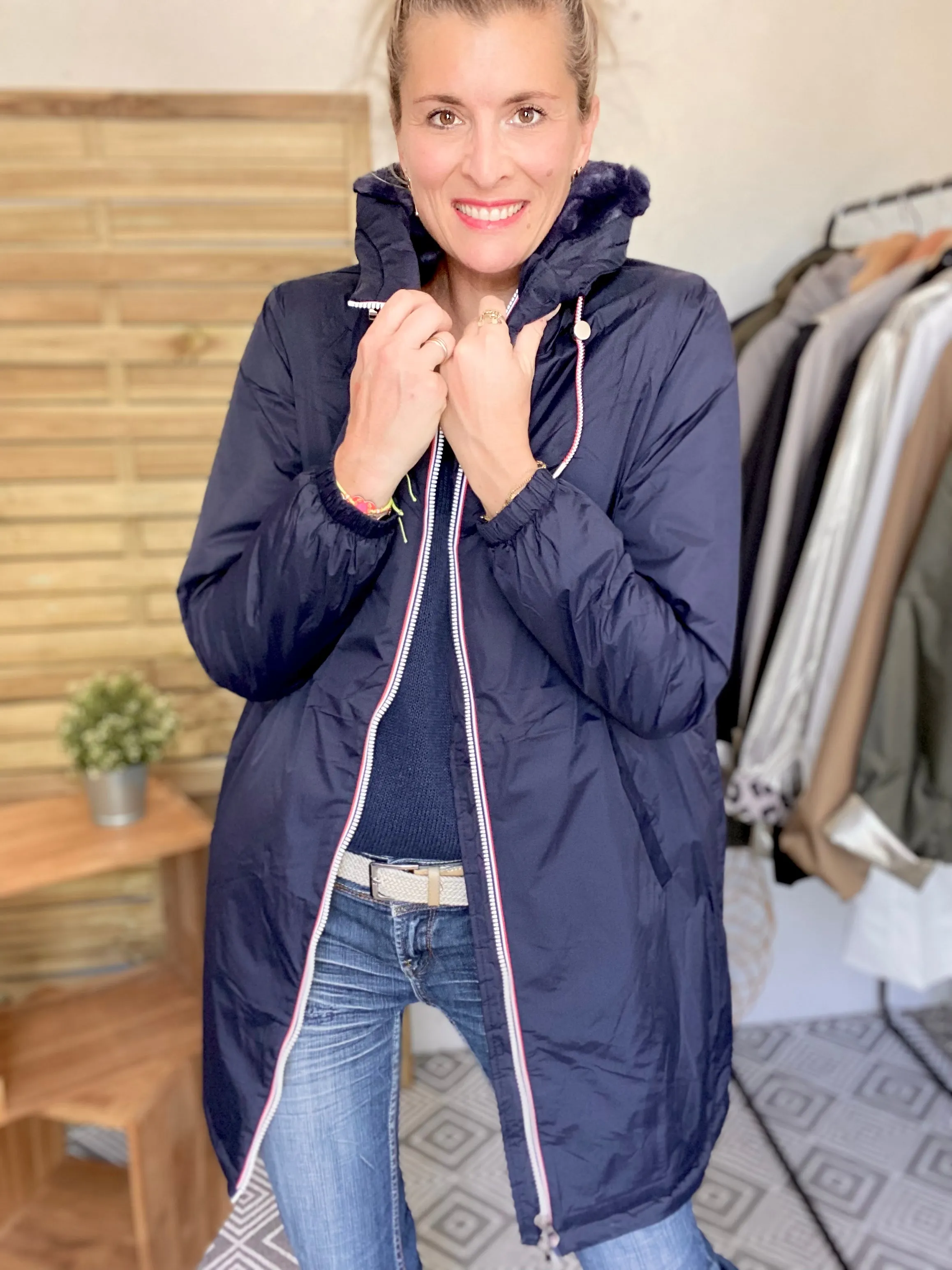 Parka Imperméable THELMA LONG fourrée - Bleu marine - Laura Jo