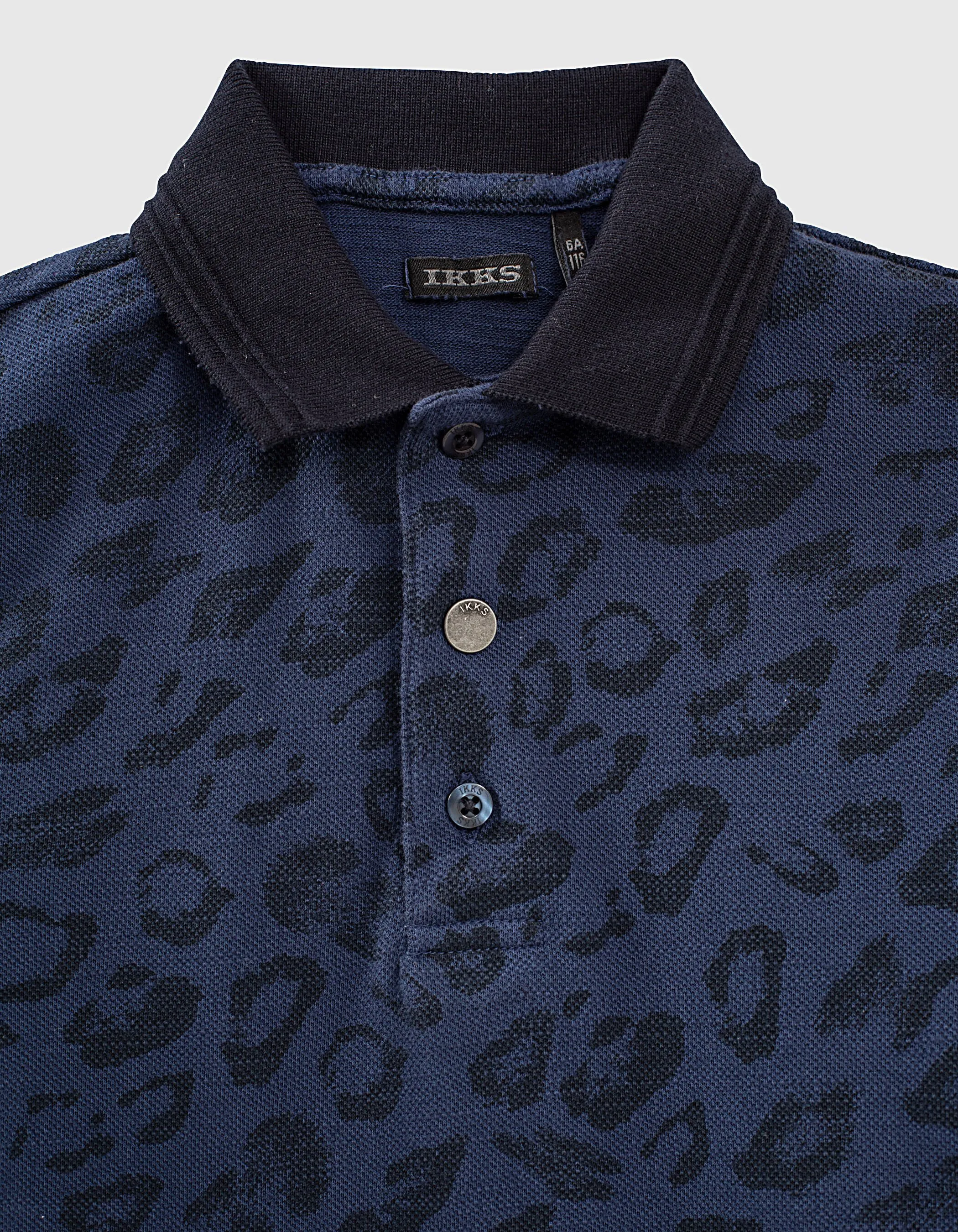 Polo indigo bio à motif léopard garçon 