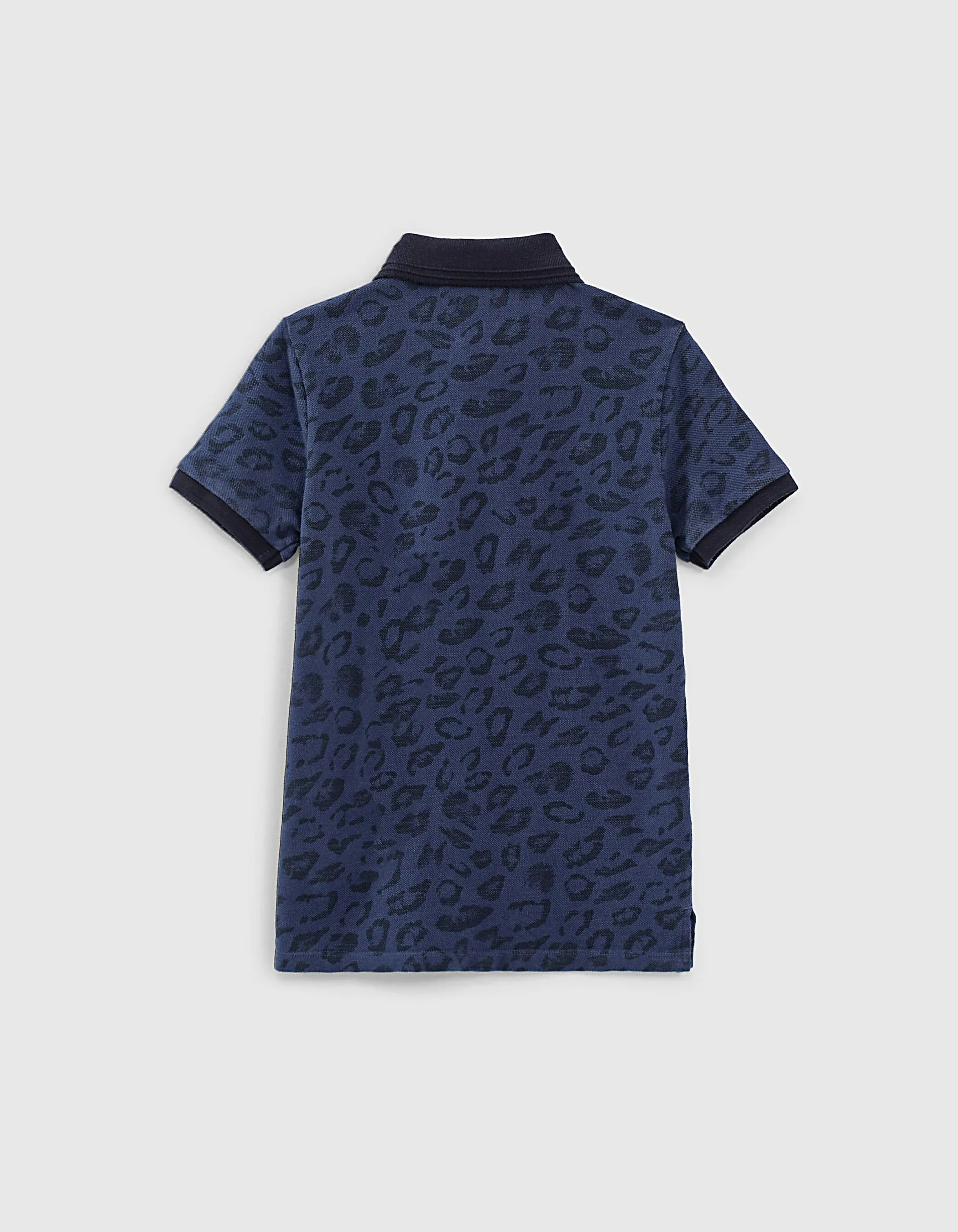 Polo indigo bio à motif léopard garçon 