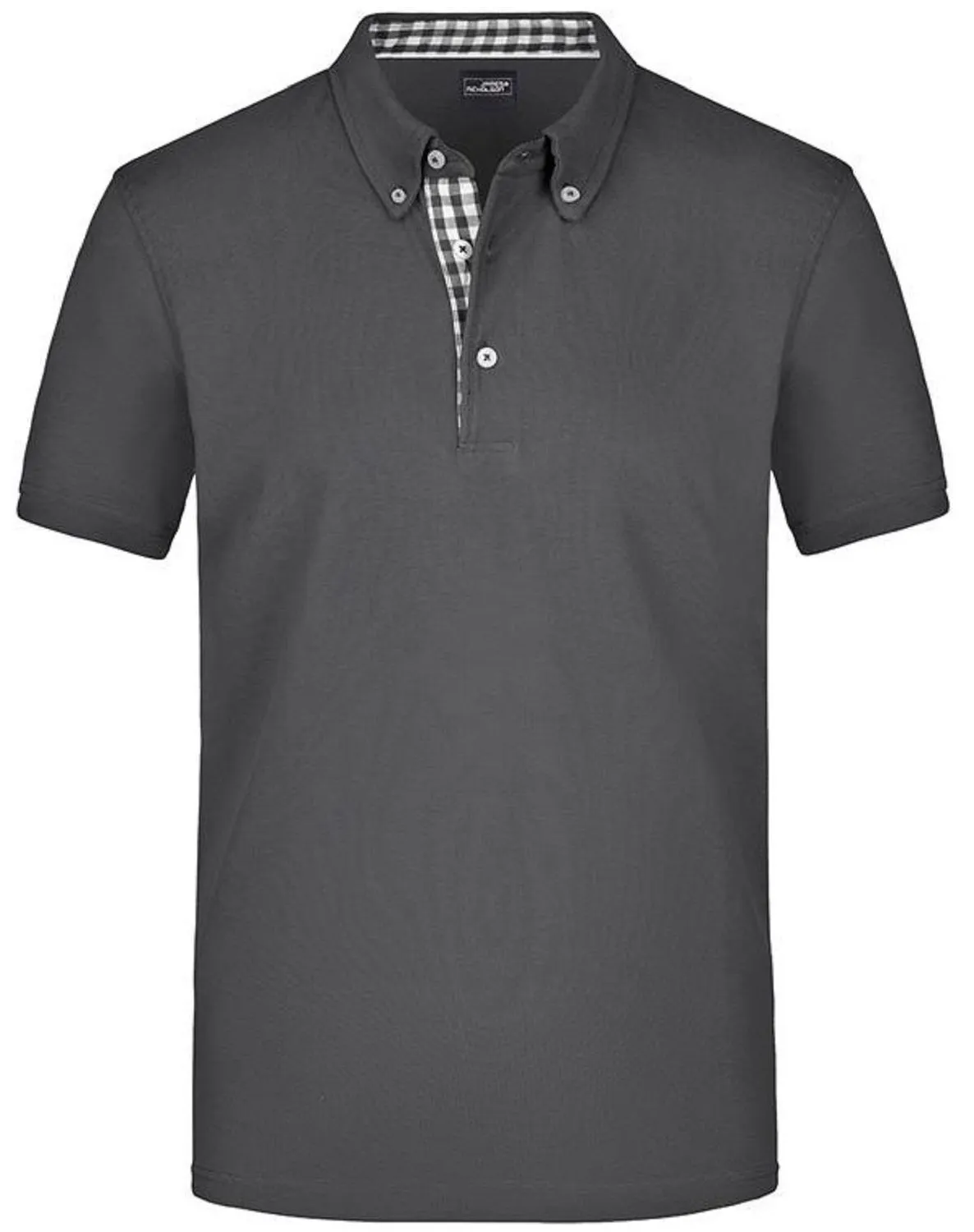 Polo inserts vichy HOMME JN964 - gris graphite col graphite-blanc 