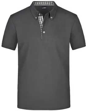 Polo inserts vichy HOMME JN964 - gris graphite col graphite-blanc 