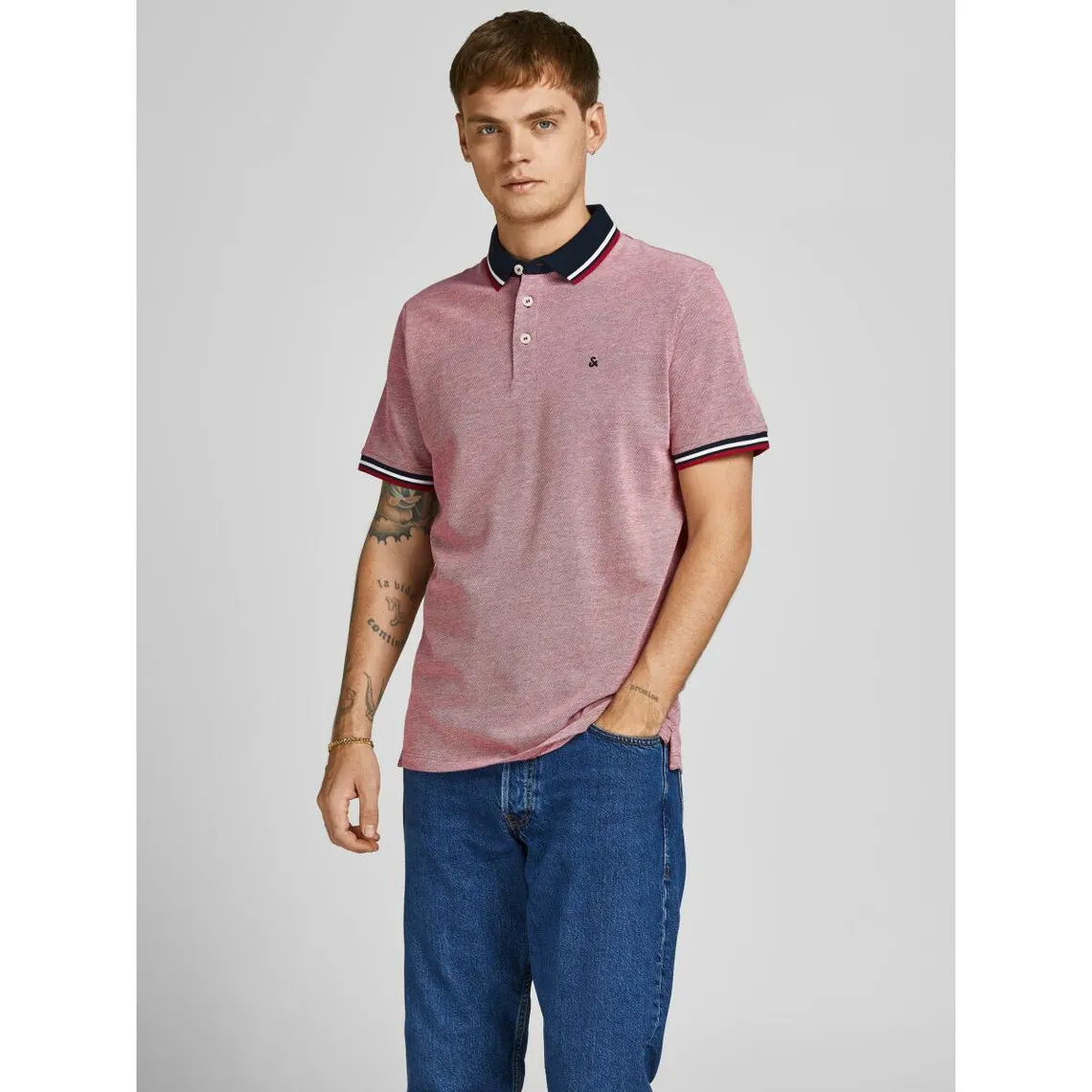 Polo Slim Fit Polo Manches courtes Rouge en coton Todd Jack & Jones - Maillot de corps Homme sur MenCorner