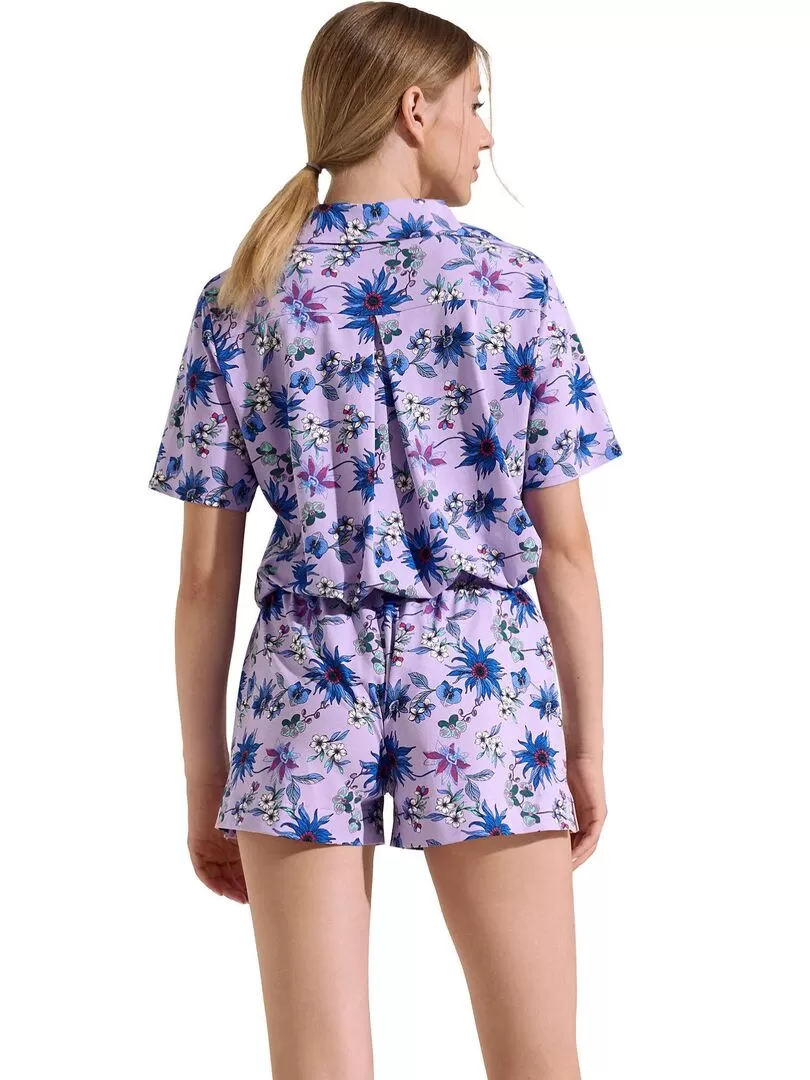 Pyjama short chemise manches courtes Flowers - Violet