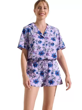 Pyjama short chemise manches courtes Flowers - Violet