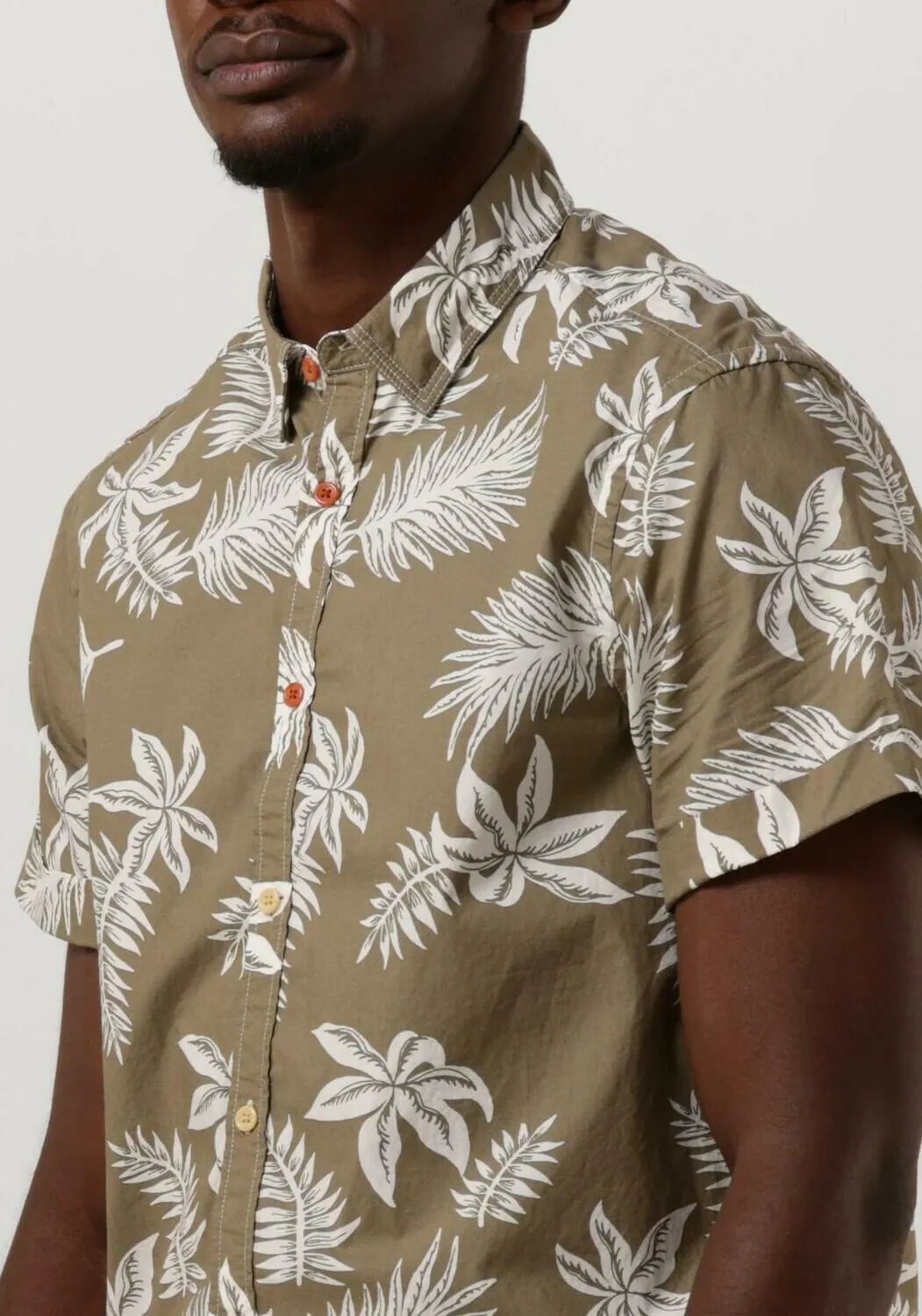 scotch & soda chemise décontracté printed + washed short sleeve poplin shirt kaki