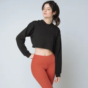 Sweat capuche crop top Coton Femme noir | 3 Suisses