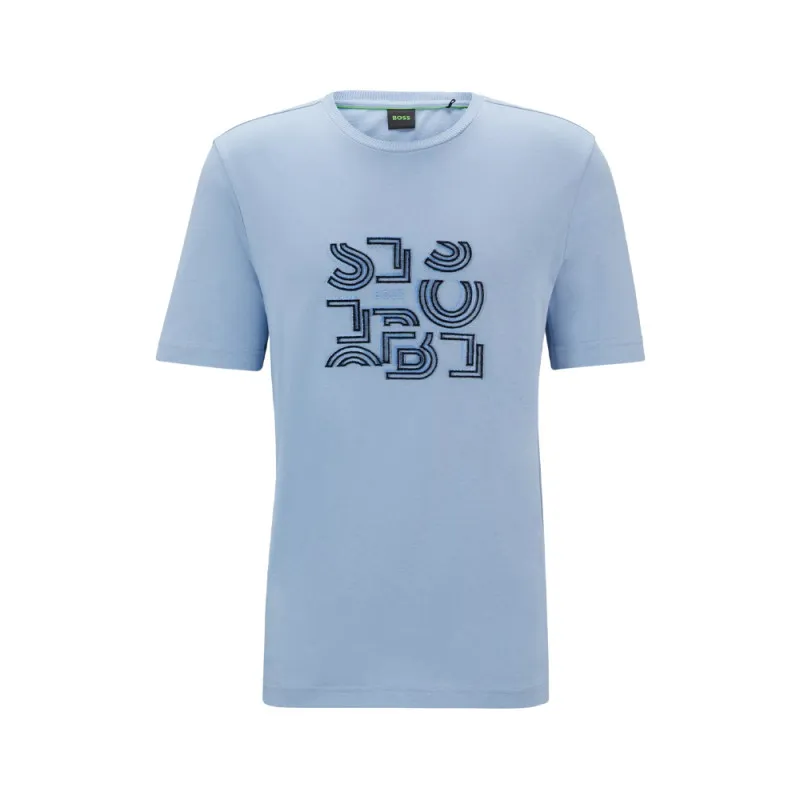 T-SHIRT BOSS BLEU CLAIR REGULAR EN JERSEY DE COTON À MOTIF ARTISTIQUE TYPOGRAPHIQUE TEE 4