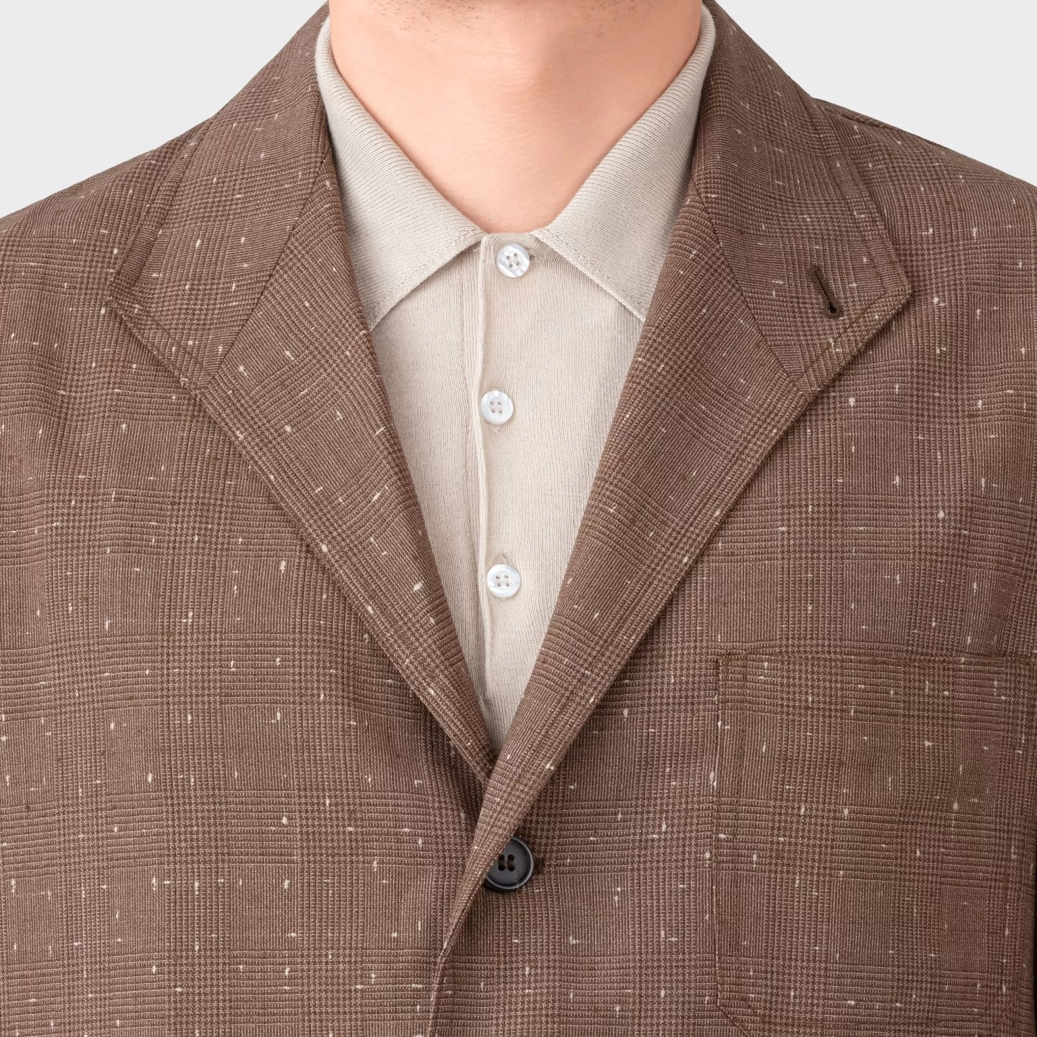 Teba Jacket Glencheck en Laine Tropicale : Marron/Beige