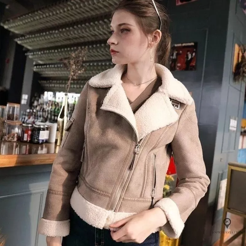 Veste Aviateur Femme Beige Suedine