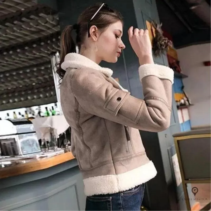 Veste Aviateur Femme Beige Suedine