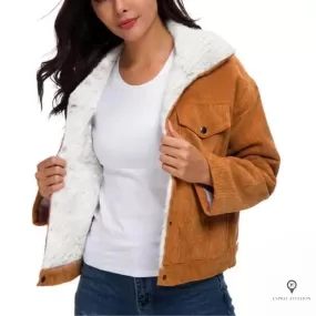 Veste aviateur femme col style mouton marron