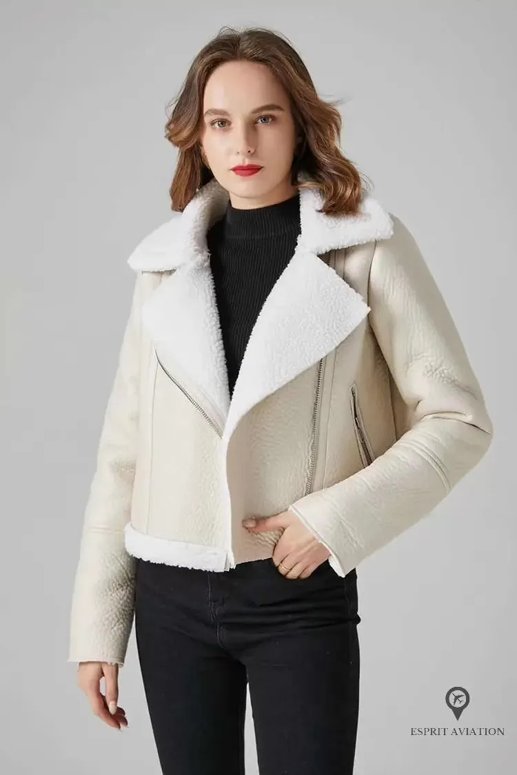 veste aviateur femme fausse fourrure blanche