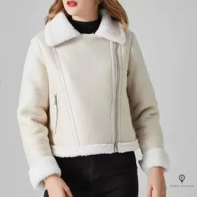 veste aviateur femme fausse fourrure blanche