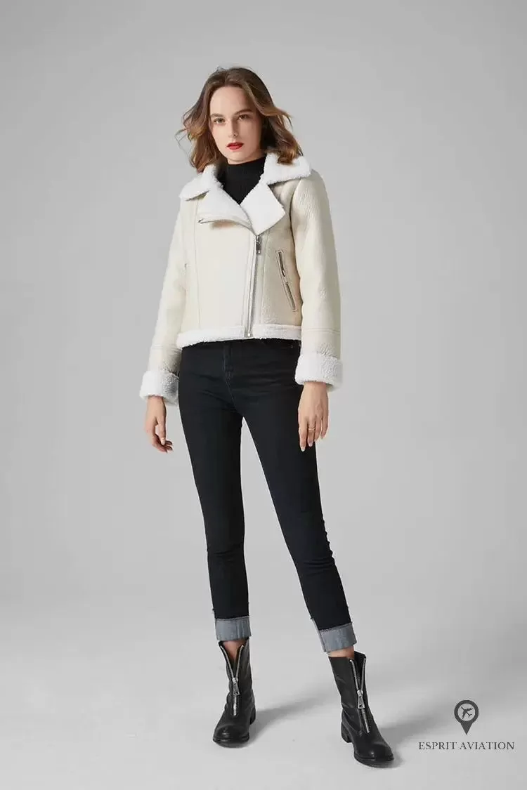 veste aviateur femme fausse fourrure blanche