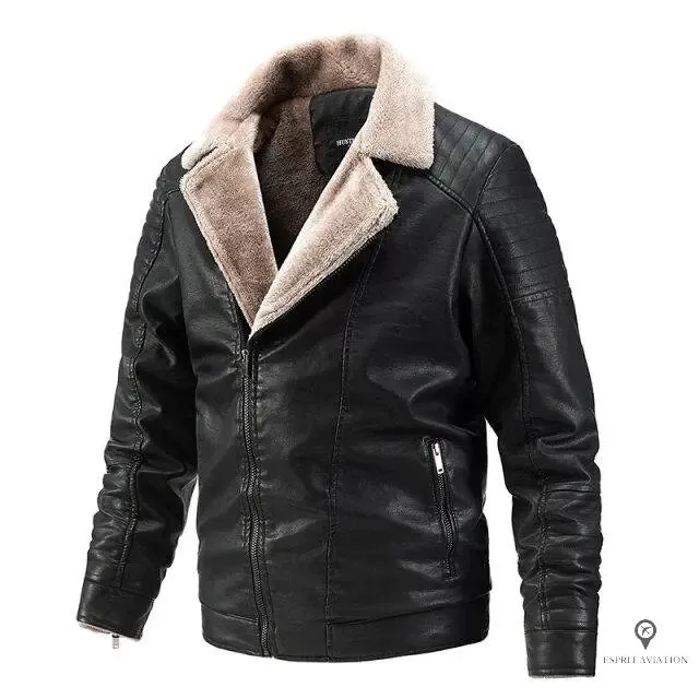 Veste Aviateur Homme Simili Cuir Noir