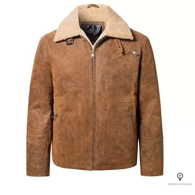 Veste Aviateur Homme<br/> Camel Cuir Porc