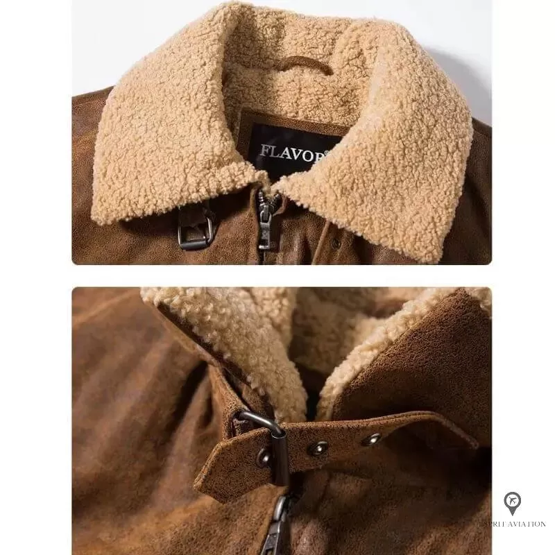 Veste Aviateur Homme<br/> Camel Cuir Porc