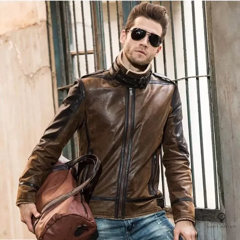 Veste Aviateur Homme<br> Cuir de Porc Marron