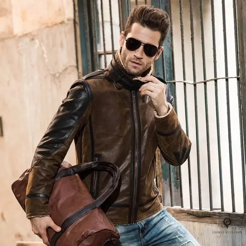 Veste Aviateur Homme<br> Cuir de Porc Marron