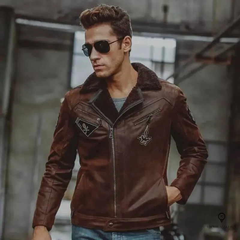 Veste Aviateur Homme<br/> Vachette Marron