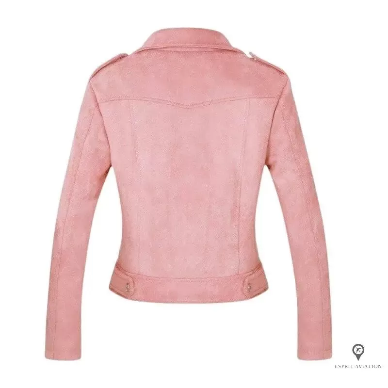 Veste aviateur perfecto en cuir daim rose