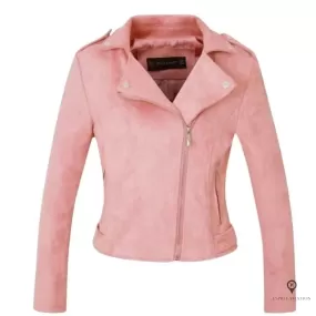 Veste aviateur perfecto en cuir daim rose