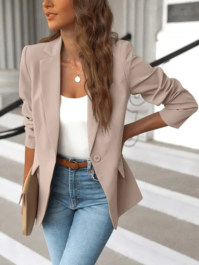 Veste blazer unie avec poches pour femmes