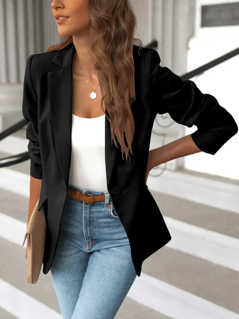 Veste blazer unie avec poches pour femmes