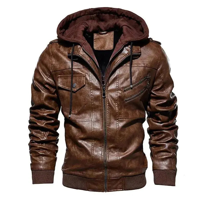 Veste cuir biker a capuche