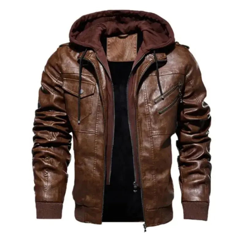 Veste cuir biker a capuche