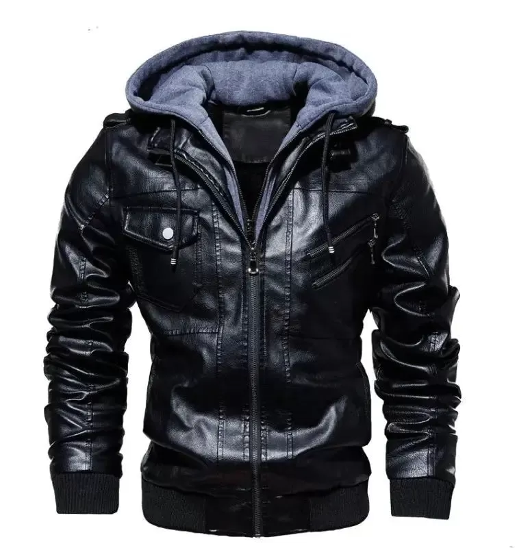 Veste cuir biker a capuche