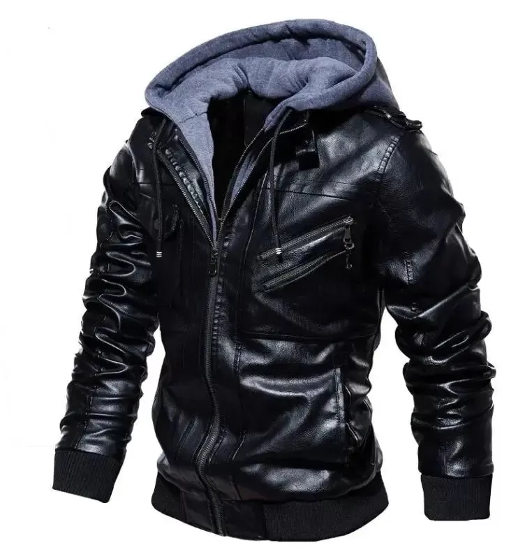 Veste cuir biker a capuche